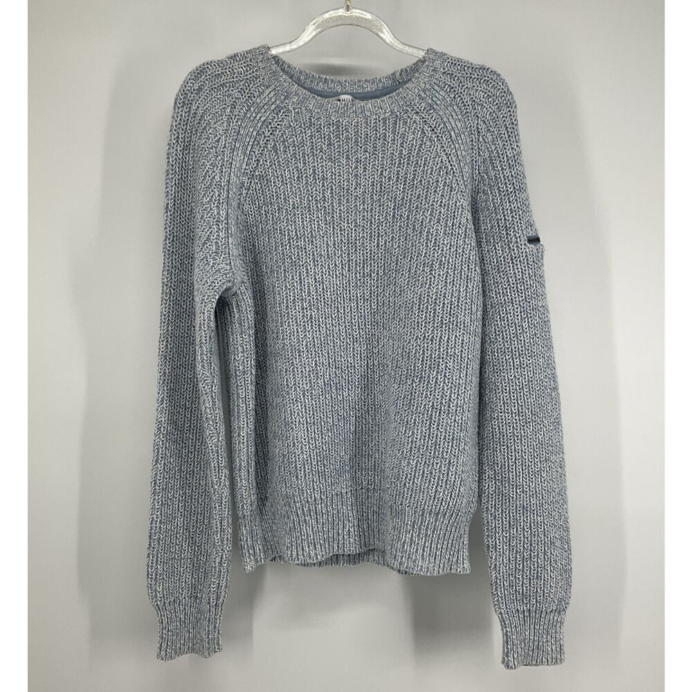 Tommy Hilfiger Sweater Chunky Knit Gray Blue Crewneck Zip Sleeve Cozycore Pocket